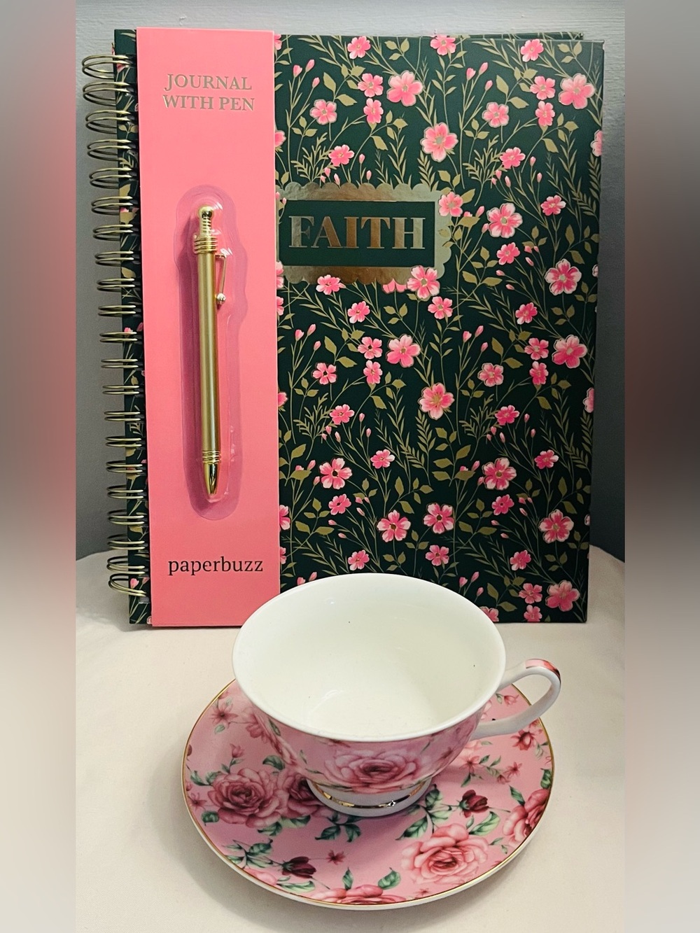 PAPERBUZZ Faith Journal & BTaT Floral Tea Set Bundle. NWT